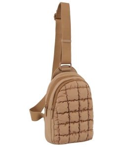 Puffy Quilted Nylon Sling Bag JYE0508 TAN